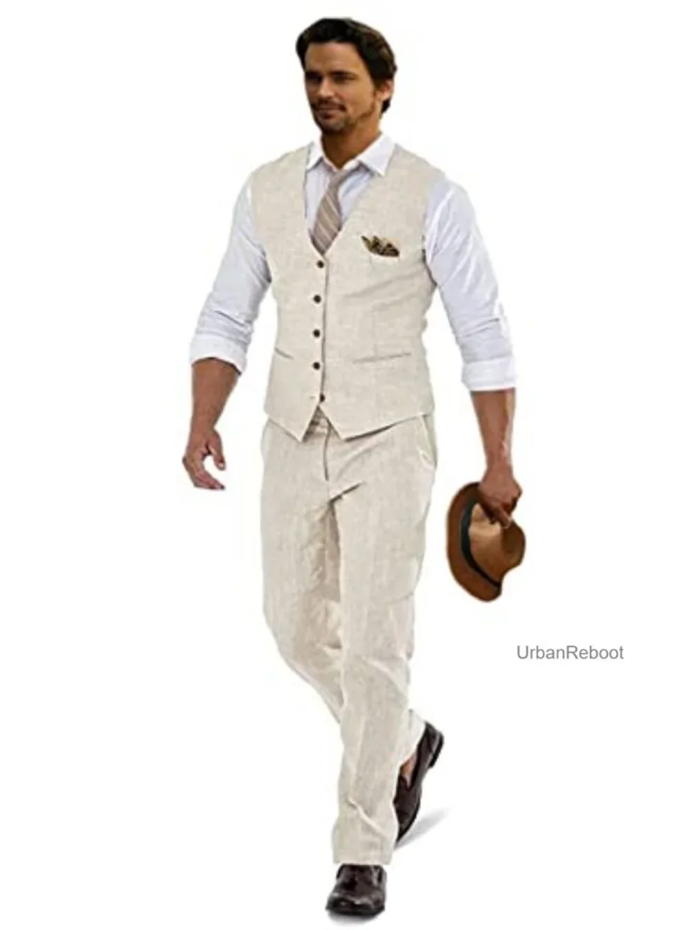 Men's Linen 2-Piece Suit Set Vest and Pants Slim Fit Wedding Grooms